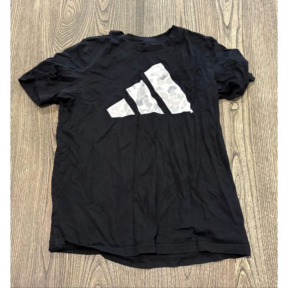 Adidas Boys Logo Print T-Shirt Short Sleeve Crewneck 100% Cotton Black Size M